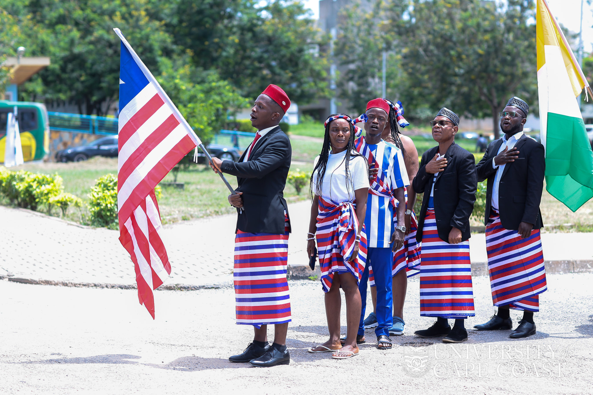 Liberian students parading their flag